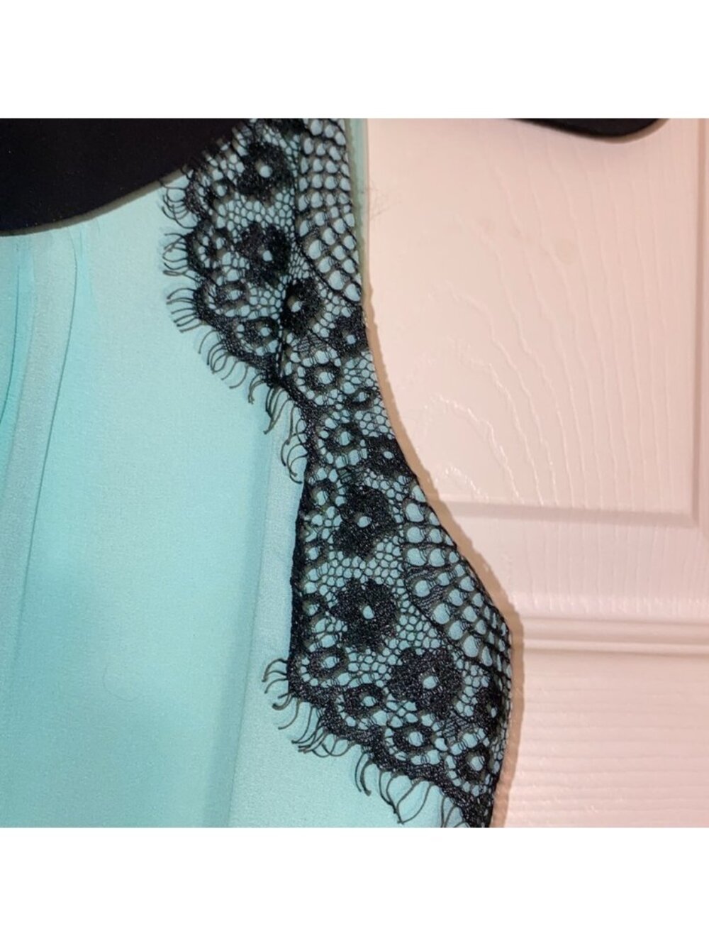 A.Byer sleeveless gathered bottom lace trim around  Beautiful Pale Green SZ S - Picture 5 of 8